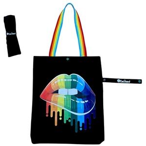 NWT 🌈 Eco Friendly Reusable Black Rainbow Drip Lip Tote Bag